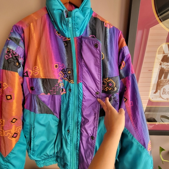 VTG RARE Challenger Women's Jacket Full Zip Size Large Snap buttons Multicolor - Picture 6 of 13